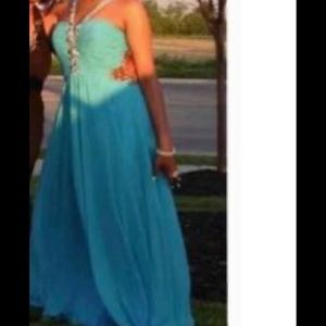 Turquoise open back dress